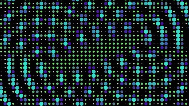 Blue turquoise circles grid pattern on black background  digital art abstract geometric design. Suitable for backgrounds, wallpapers, and digital art projects.