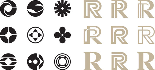 Naklejka premium Abstract geometric logo icons set and stylized letter R monograms vector for modern corporate branding identity design