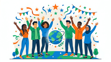 Obraz premium Diverse People Celebrating Global Unity and Happiness Illustration