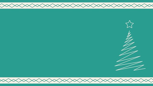 Seamless looping background animation of cream pattern top and bottom stripes with bouncing doodle Christmas trees and green center text copy space area. Flat style template for holiday banner design