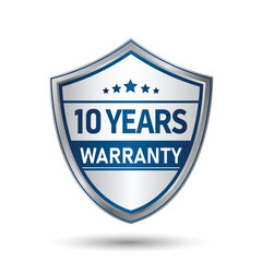 Naklejka premium 10 years warranty shield label icon badge design. blue and silver color. vector illustration