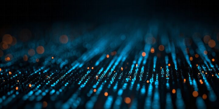 Blue and orange digital stream of data flows with bokeh.