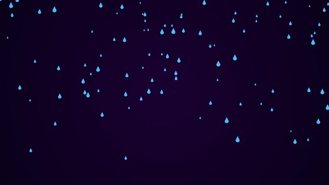 Procedural Animation of Blue Water Drops Falling Animation on Dark Background