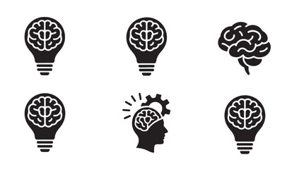 Human mind and brain innovation icon set for cognitive process and psychological health and creative thought. © VANU