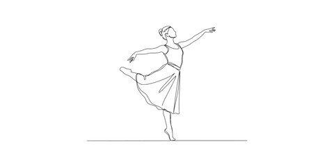 Continuous single line drawing of a graceful ballerina dancing in a ballet pose © Nomita