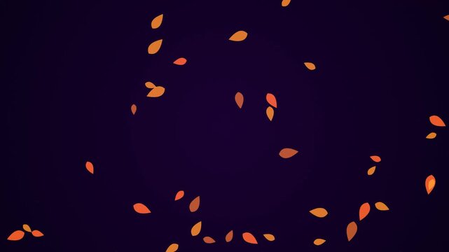 Procedural animation of Falling autumn leaves animation on dark background