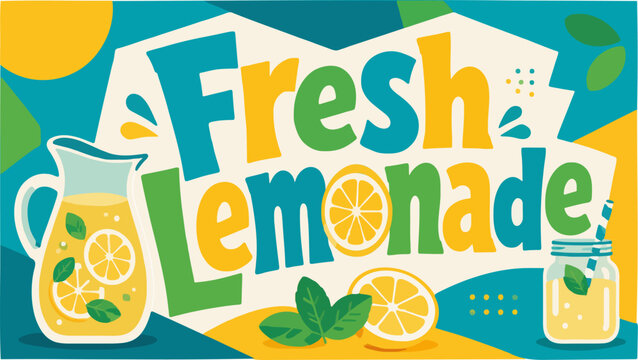 Vibrant vector illustration of fresh lemonade with a pitcher, jar, lemon slices, and mint leaves.