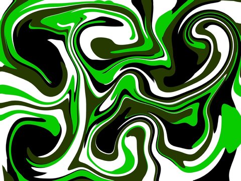 Abstract liquid marble background with vibrant bright green, olive green, black, and white swirling fluid waves, dynamic retro marbling texture vector illustration for modern wallpaper, streetwear, pa