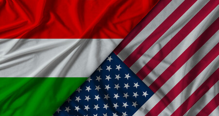 Fototapeta premium Bilateral relations between Hungary and United States. Flag of Hungary and United States