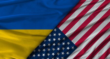 Obraz premium Bilateral relations between Ukraine and United States. Flag of Ukraine and United States