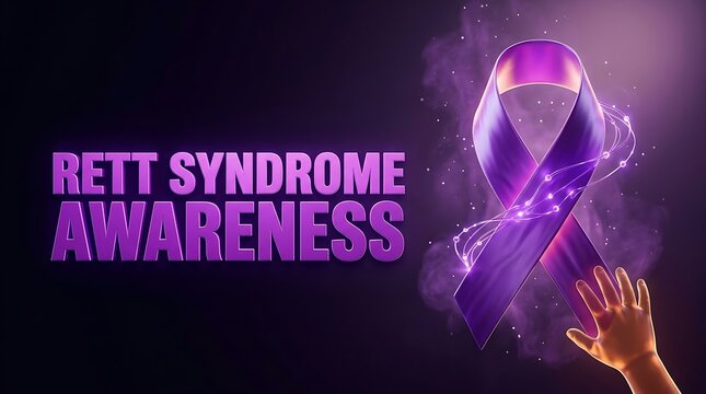 Rett syndrome awareness ribbon and reaching hand concept with syndrome, awareness