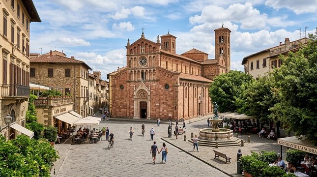 Barga Cathedral and Piazza del Comune in Tuscany, Italy
