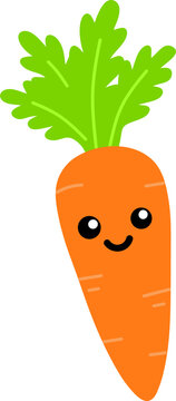 Cute smiling orange carrot vector illustration with green leaves 