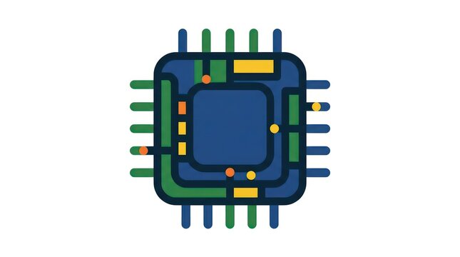 Microchip processor icon with circuit patterns