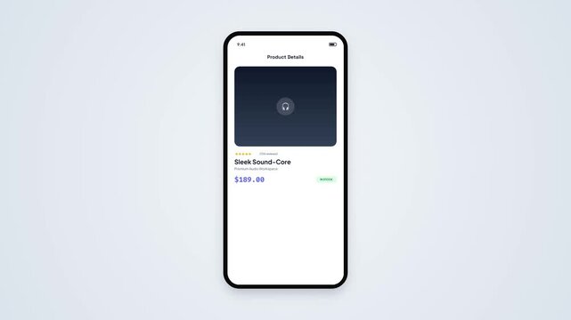 Ecommerce Audio Product Details Card UI Animation Smartphone Mobile Interface