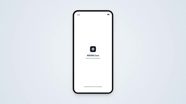Mobile phone screen showing minimalistic splash screen logo icon animation UI UX mockup for smartphone app intro