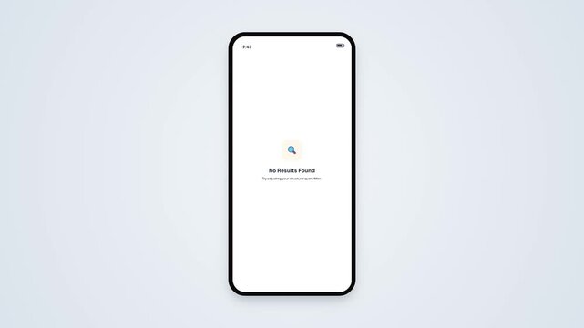 Search No Results Found Empty State UI Design on Mobile Phone App Screen with Magnifying Glass Icon for Search Query Empty Filter Result Presentation