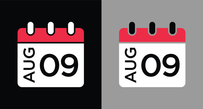 calendar - August 9 icon illustration isolated vector sign symbol
