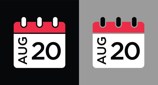 calendar - August 20 icon illustration isolated vector sign symbol
