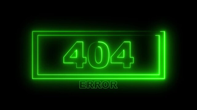 Error sign displaying four zero four in a bright green neon rectangular frame against a solid dark black backdrop, which serves as a standard indicator for a missing website page or broken link.