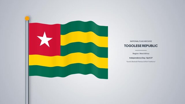 Togo Flag Waving on Pole Togolese Republic National Flag Archive Loop Animation