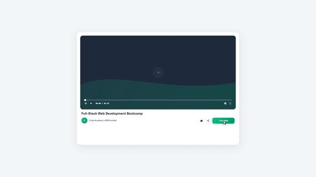 Web Development Course E-learning Platform Video Player Interface showing Enrollment Button Click Action UI Layout Mockup Motion Design Animation