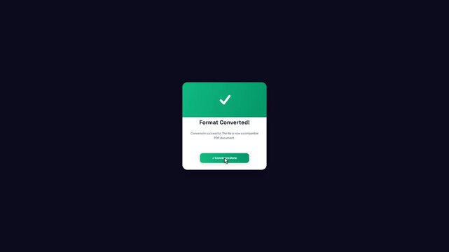 Unsupported File Format to PDF Document Conversion Success Message Pop Up Window Notification Graphic for File Management App Interface