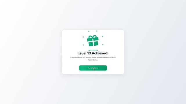 Gamification Level Up Gift Box Unlocked Achievement Notification Pop Up Window Motion Graphic for Loyalty Program Interface