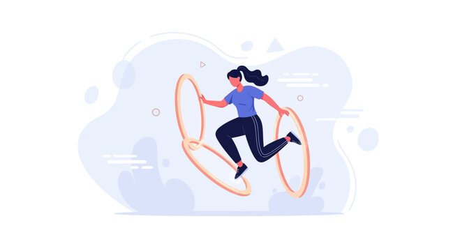 Woman Jumping Through Hoops in Fitness Training, Sports and Agility Concept