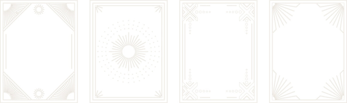 Elegant playing card back designs set with decorative vintage borders and geometric ornaments vector line illustration