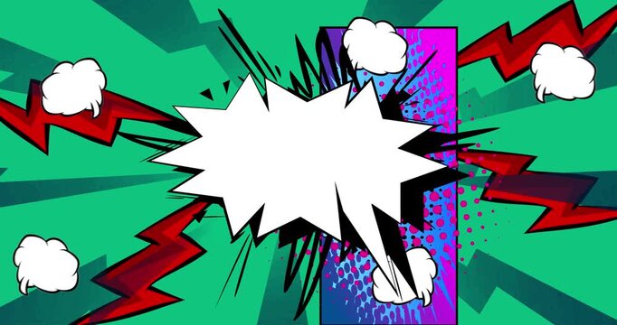 Cartoon background animation, comic book backdrop video. Retro comics pop art design.