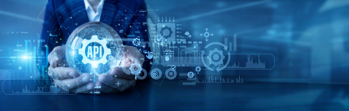 Software developers hold global and API (Integration) seamless network connecting software applications worldwide ensuring smooth data exchanges. Modern coding strategy advancing tech frameworks.