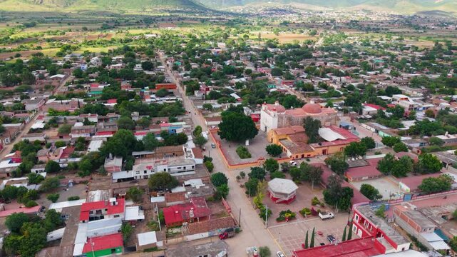 Scenic aerial panorama of the Catholic church in San Mateo Macuilx&oacute;chitl, Mexico