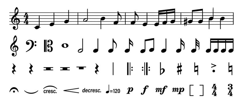 Musical Notation Symbols and Elements Collection
