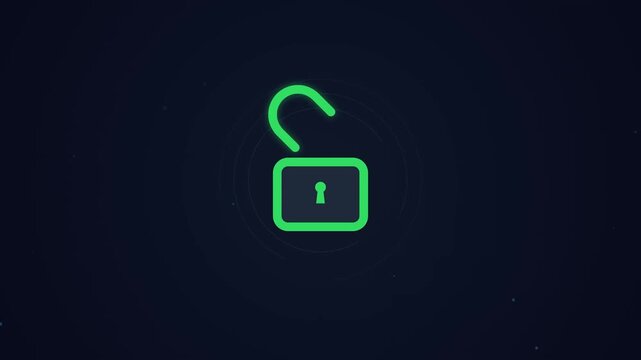 Glowing blue digital padlock icon security concept animation lock safety