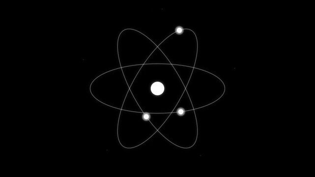 Animated atom structure with orbiting electrons scientific model science