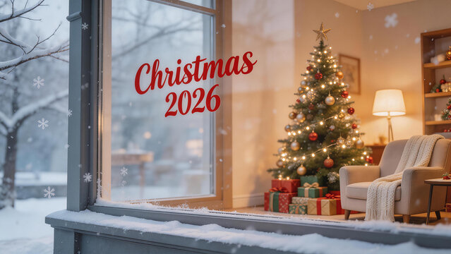 Cozy Christmas living room with tree and gifts