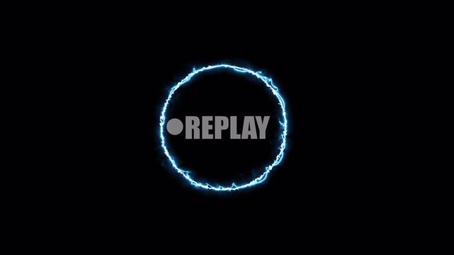 Replay Button Animation on Black Background, Replay Icon Animation for Live Streamers, Action Replay Button Animation with Alpha Channel.