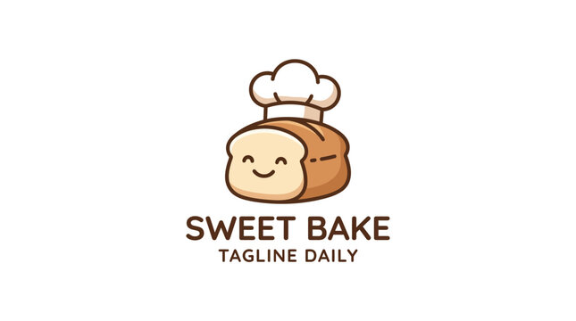 Happy bread loaf mascot wearing white chef hat.