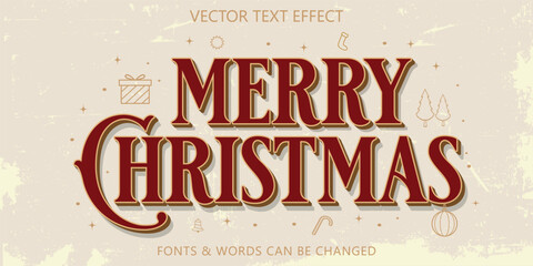 Obraz premium Merry christmas text effect, Christmas vintage ornament editable