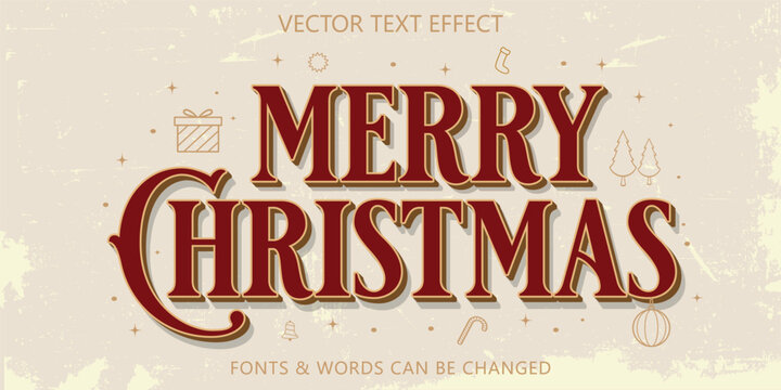 Merry christmas text effect, Christmas vintage ornament editable