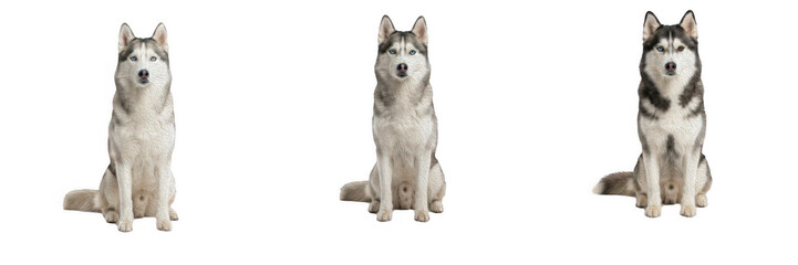 Siberian Husky dogs sitting and looking forward isolated on white background, purebred pet canine portrait PNG graphic element © eagle