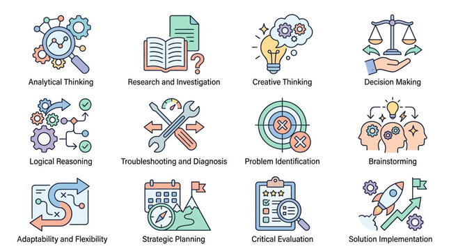 Business icons for strategy planning.