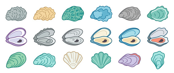 Collection of colorful cartoon oyster and seashell illustrations © rokok