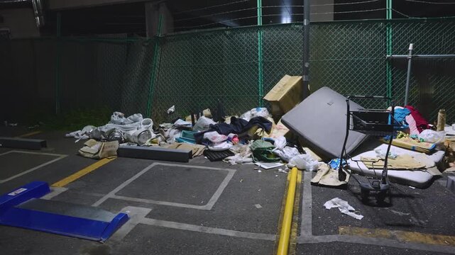 Discarded Garbage and Trash in Osaka Japan, Nishinari Slum Ward