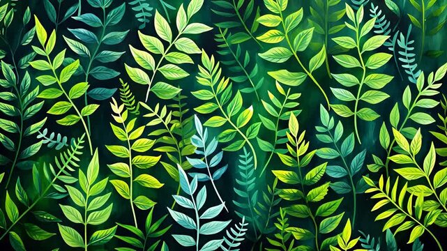 Digital vintage gouache art ferns pattern abstract background