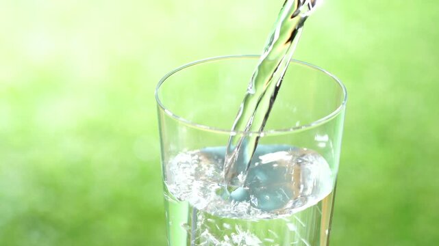 グラスに水を注ぐ