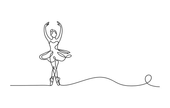Continuous single line drawing of a ballerina dancing in a tutu