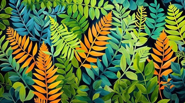 Digital vintage gouache art ferns pattern abstract background