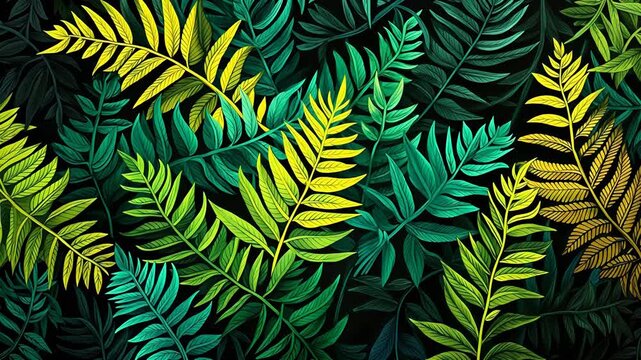 Digital vintage gouache art ferns pattern abstract background